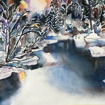 Malerei mit dem Titel "Winter in Stockholm" von Ewa Helzen, Original-Kunstwerk, Aquarell