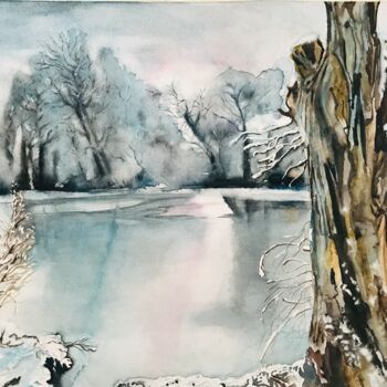 Schilderij getiteld "Cold day in Drottni…" door Ewa Helzen, Origineel Kunstwerk, Aquarel