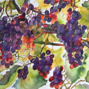 Peinture intitulée "At the vineyard" par Ewa Helzen, Œuvre d'art originale, Aquarelle