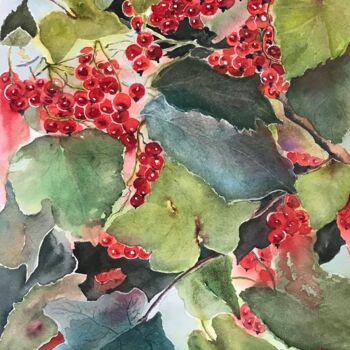 Painting titled "Lots of redcurrents" by Ewa Helzen, Original Artwork, Watercolor