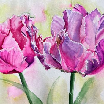 绘画 标题为“Perrot tulips” 由Ewa Helzen, 原创艺术品, 水彩