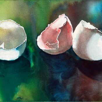 Schilderij getiteld "Hatched" door Ewa Helzen, Origineel Kunstwerk, Aquarel