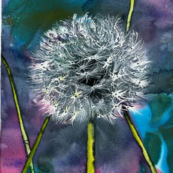 Peinture intitulée "One dandelion" par Ewa Helzen, Œuvre d'art originale, Aquarelle