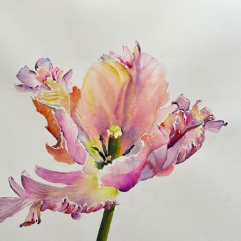 Картина под названием "Perrot tulip" - Ewa Helzen, Подлинное произведение искусства, Акварель