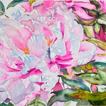 Pintura intitulada "Pink peonies" por Ewa Helzen, Obras de arte originais, Aquarela