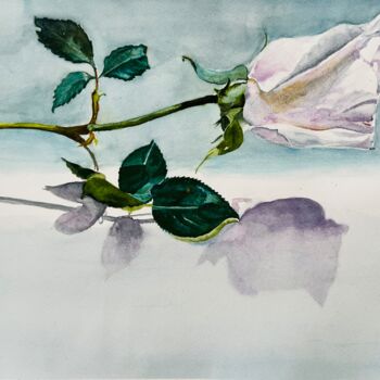 Painting titled "One rose with shadow" by Ewa Helzen, Original Artwork, Watercolor