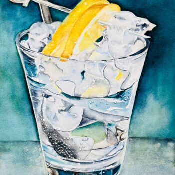 Картина под названием "A chilly drink" - Ewa Helzen, Подлинное произведение искусства, Акварель