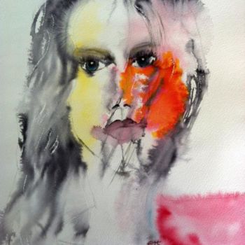Peinture intitulée "Lady in pink" par Ewa Helzen, Œuvre d'art originale, Aquarelle