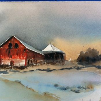 Painting titled "In the countryside" by Ewa Helzen, Original Artwork, Watercolor