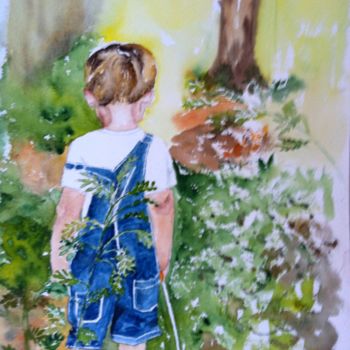 Painting titled "little-boy-in-the-f…" by Ewa Helzen, Original Artwork