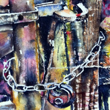 Pintura titulada "gate-is-locked.jpg" por Ewa Helzen, Obra de arte original, Acuarela