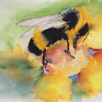 Schilderij getiteld "Humblebee.jpg" door Ewa Helzen, Origineel Kunstwerk, Aquarel