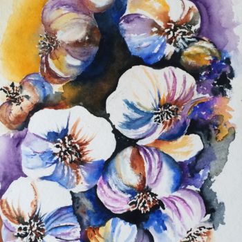 Painting titled "Garlic.jpg" by Ewa Helzen, Original Artwork, Watercolor