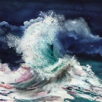 Painting titled "Ruff.sea.jpg" by Ewa Helzen, Original Artwork, Watercolor