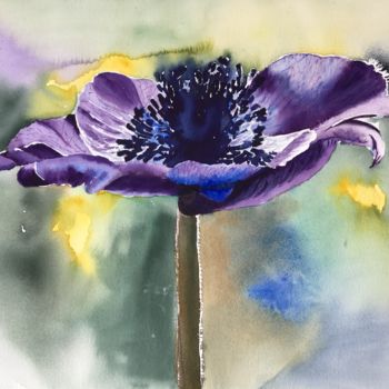 Painting titled "Anemone" by Ewa Helzen, Original Artwork, Watercolor