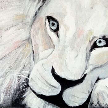 Peinture intitulée "White lion" par Ewa Mościszko, Œuvre d'art originale, Acrylique
