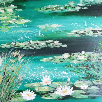 Peinture intitulée "Lumières de l'étang." par Ewa Rey, Œuvre d'art originale, Acrylique