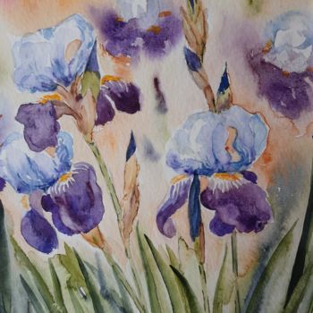 Peinture intitulée "Printemps d'iris" par Ewa Rey, Œuvre d'art originale, Aquarelle