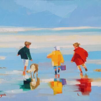 Malerei mit dem Titel "La Balade en Famille" von Ewa Rzeznik, Original-Kunstwerk, Öl