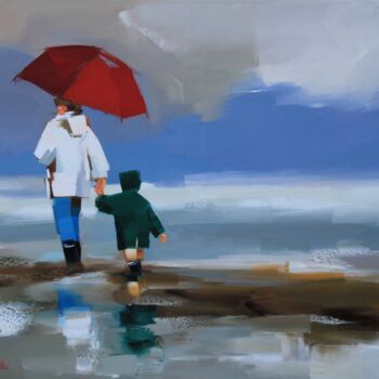 Peinture intitulée "Parapluie rouge" par Ewa Rzeznik, Œuvre d'art originale, Huile
