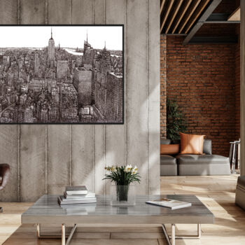 Рисунок под названием "Manhattan Panoramic…" - Ewen Macaulay, Подлинное произведение искусства, Чернила
