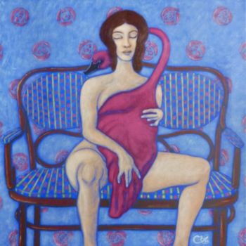 Painting titled "Léda sur canapé" by Céline Excoffon, Original Artwork, Oil