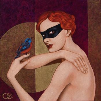 Painting titled "Le masque et l'oise…" by Céline Excoffon, Original Artwork, Oil