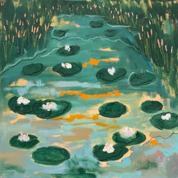 Pittura intitolato "WATER LILIES — CONT…" da Ildar Minnegalimov (exesalle), Opera d'arte originale, Olio Montato su Telaio p…