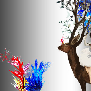 Digitale Kunst mit dem Titel "visage d'arborescen…" von Exozigprint, Original-Kunstwerk, Digitale Malerei