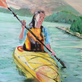 Painting titled "Canoeist in the wat…" by Eye Mage, Original Artwork, Acrylic