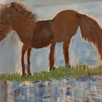 Dessin intitulée "Ice & Grass & Horse" par Eyşan Utku, Œuvre d'art originale, Acrylique