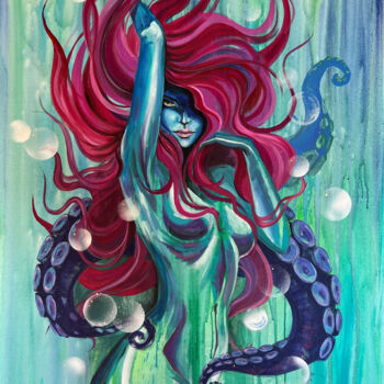Картина под названием "The little mermaid" - Ekaterina Zavodun, Подлинное произведение искусства, Акрил Установлен на Деревя…