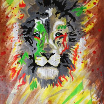 Painting titled "Modern crazy lion" by Florence Ducanchez, Original Artwork, Acrylic