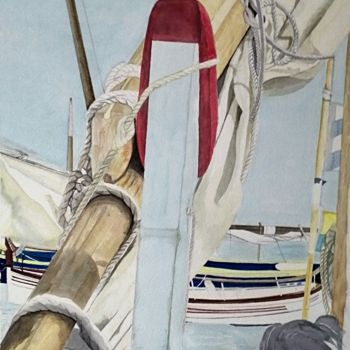 Schilderij getiteld "Série Barques Catal…" door Françoise Perrotton, Origineel Kunstwerk, Aquarel