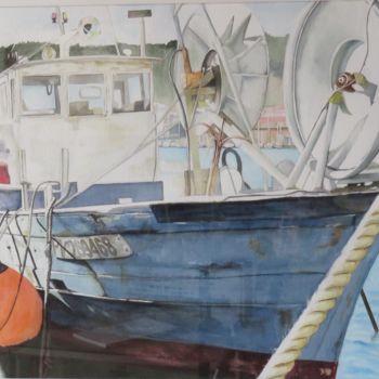 Painting titled "Bateau de pêche à P…" by Françoise Perrotton, Original Artwork, Watercolor