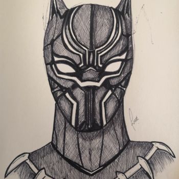 Dibujo titulada "Black Panther" por El Maestro, Obra de arte original, Bolígrafo