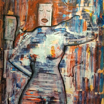 Peinture intitulée "Femme sur bois" par Ital'A, Œuvre d'art originale, Acrylique