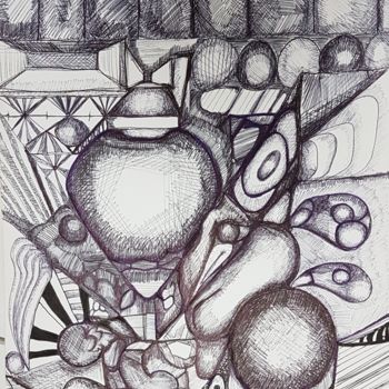 Drawing titled "Sujet dans le sujet" by Ital'A, Original Artwork, Ballpoint pen