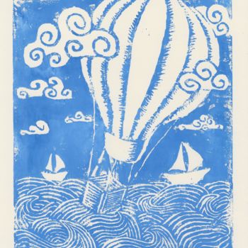 Отпечатки и Гравюры под названием "Hot Air Balloon" - Fab Nut, Подлинное произведение искусства, Линогравюры