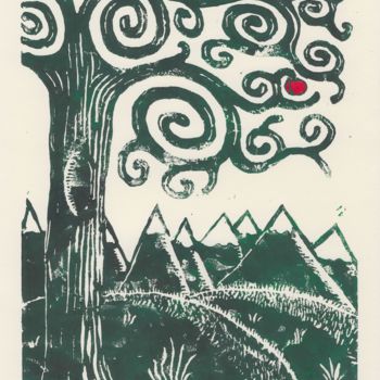 Incisioni, stampe intitolato "La pomme" da Fab Nut, Opera d'arte originale, Incisioni su linoleum