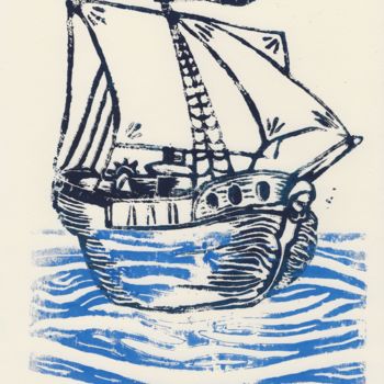 Printmaking titled "Pirate cats" by Fab Nut, Original Artwork, Linocuts