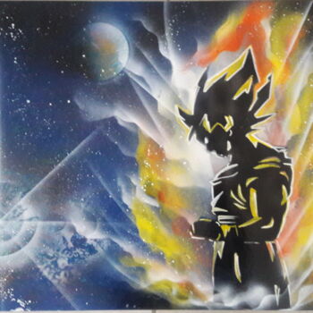 Pintura intitulada "Shadow Goku power" por Faban El, Obras de arte originais, Tinta spray