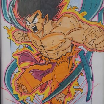 Drawing titled "Goku red fury" by Faban El, Original Artwork, Acrylic