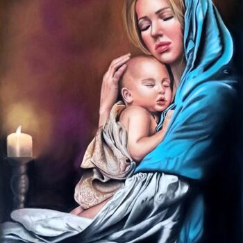 Pittura intitolato "Maternità" da Fabiana Crecco, Opera d'arte originale, Pastello Montato su Pannello di legno
