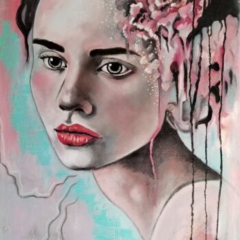 Painting titled "Magnolia" by Fabiana Crecco, Original Artwork, Oil Mounted on Wood Stretcher frame