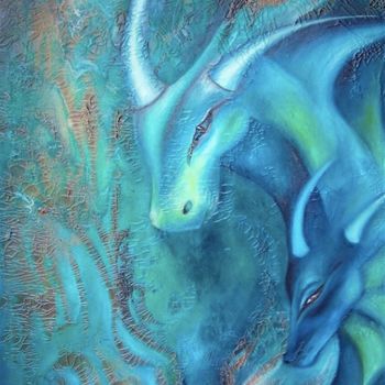 Painting titled "Dragons" by Fabiana Vaccarezza, Original Artwork, Acrylic Mounted on Wood Stretcher frame