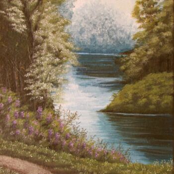 Painting titled "El paseo del lago" by Fabiana Iglesias, Original Artwork, Acrylic Mounted on Wood Stretcher frame