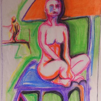 Peinture intitulée "mulher  sentada na…" par F.Freitas, Œuvre d'art originale, Acrylique