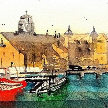 Malerei mit dem Titel "Port de St Jean de…" von Fabian Pauly, Original-Kunstwerk, Aquarell