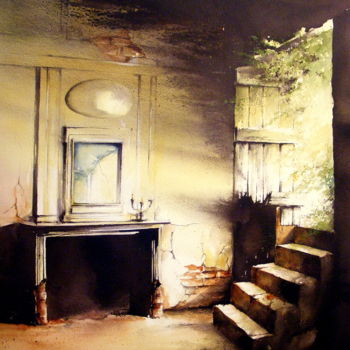 Pintura intitulada "abandoned light" por Fabien Petillion, Obras de arte originais, Aquarela